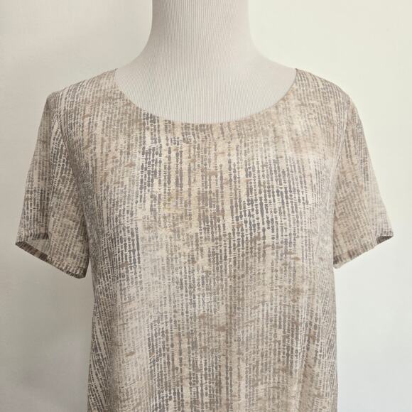 Eileen Fisher Metaphor Silk Blouse Printed Neutrals Relaxed Fit Gray Women XS - Picture 5 of 11
